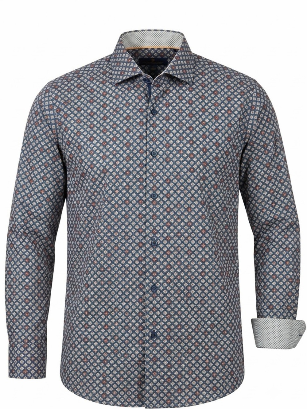 Visconti Black Men’s Tailored Fit Geometric Pattern Long Sleeve Button Shirt